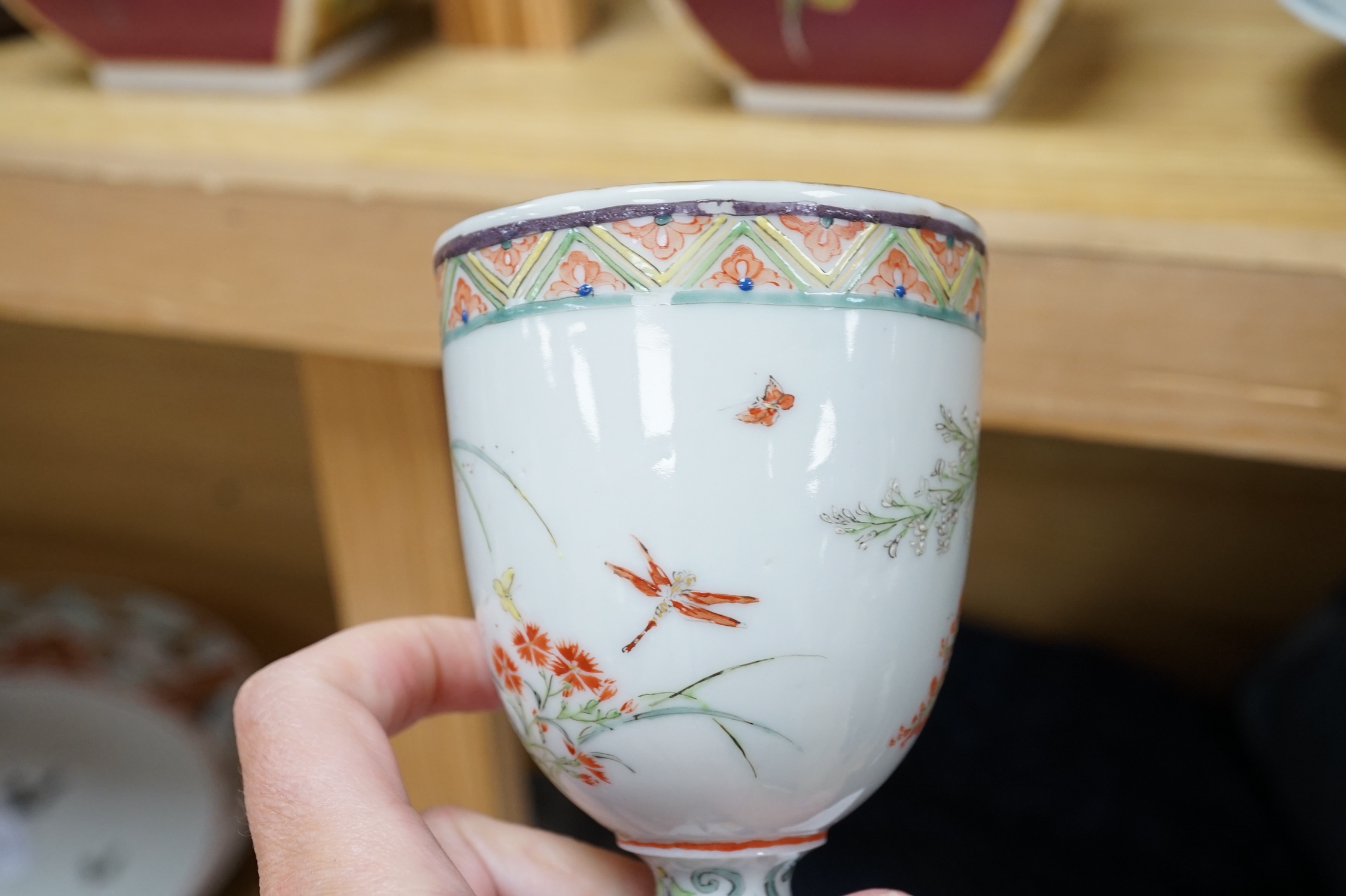 An unusual Japanese porcelain goblet and an 18th century Chinese export blue and white plate